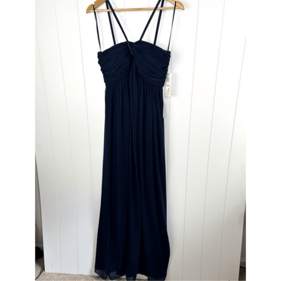 NWT Eliza J Halter Neck‎ Shirred Chiffon Gown in Navy Size 6 Evening Maxi Dress - Picture 4 of 16